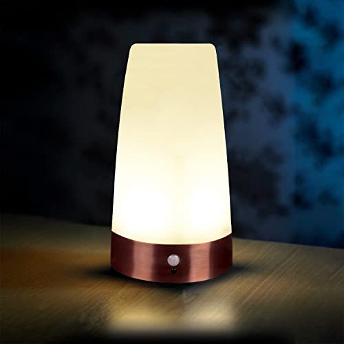 Auraglow Lot de 2 lampes de table à détecteur de mouvement PIR sans fil LED super lumineuses alimentées par piles – Rond
