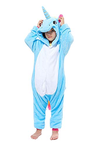 ABYED Enfants Adulte Unisexe Animal Costume Cosplay Combinaison Licorne Pyjama Nuit Vêtements Soirée de Licorne, Bleu Licorne, Taille 115 - pour Hauteur: 126-135cm (7-9 ans)