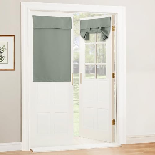 Image of RYB HOME French Door Curtains - Privacy Blackout Window Tie up Shades Energy Saving for Kitchen Dining Bathroom Tricia Door Covering, W 34 x L 40 inches, Sage Green, 1 Panel