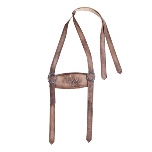 AlpsOak - Bavarian Suspenders for men | Authentic Lederhosen suspenders with buckles for Oktoberfest Costume (Smoke Brown)