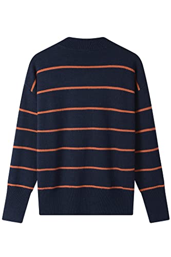 Image of Women's Sweaters Casual Long Sleeve Mock Neck Drop Shoulder Tunic Striped Pullover Knit Sweater Tops