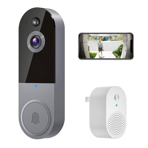 HotFun 1080P Video Doorbell Camera Wireless with Ring Chime, Smart AI Human Detection, Night Vision, Battery Powered, Cloud Storage, 2.4G WiFi, Indoor Outdoor Surveillance (Silver)