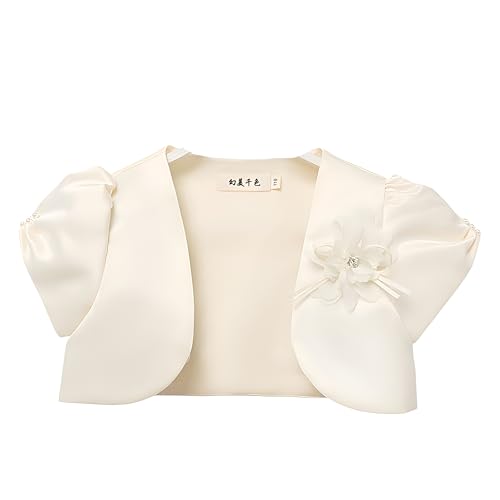 Proumhang Bolero Shrug Strickjacke für Mädchen Satin Kurzarm Top Strickjacke Prinzessin Outwear Schal Hochzeit Cape Kleiner Mantel Für Kinder Mädchen 3-10 Jahre Champagner 130