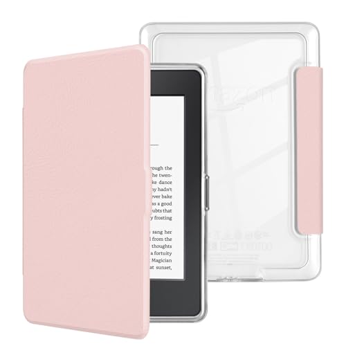 MOROCK Case for 6 Kindle Paperwhite 5th/6th/7th Generation 2012-2017 Released(Model No. EY21 & DP75SDI) Premium Lightweight PU Leather and PC Clear Acrylic Back Cover Auto Wake/Sleep Pink