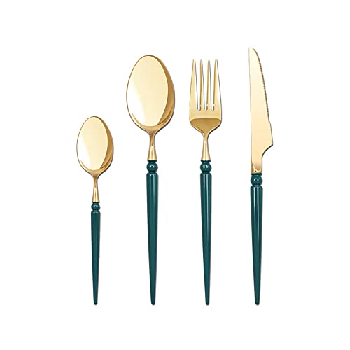 Juego De Cubiertos De 4 Uds., Vajilla De Acero Inoxidable 18/10, Utensilios De Cocina, Mango Redondo, Tenedor, Cuchara, Juego De Cuchillos,Oro Verde