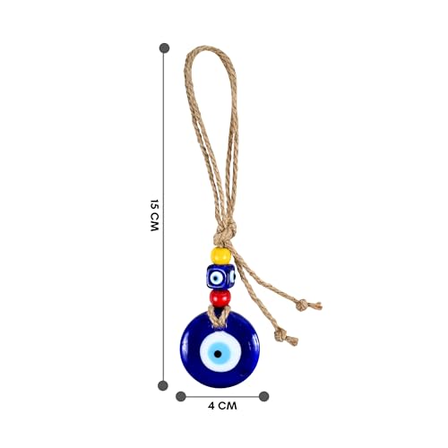 Image of Handmade Turkish Evil Eye Blue Glass Hanging for Good Luck Prosperity Zodiac Success Health Wealth Office Home Decor & Car (Multi Blue)