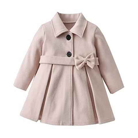 TYUSGH Baby Girls Peacoat Toddler Girls Winter Long Sleeve Warm Woollen Coat Jacket Solid Color Red Bow Tie Clothes Gifts for Kids Cover