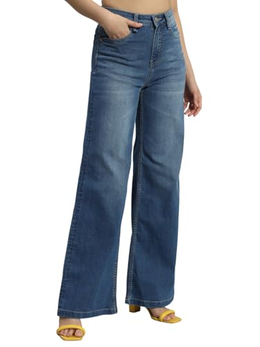 Image of Amazon Brand - INKAST Women High Rise Wide Leg Full Length Cotton Poly Lycra Jeans | Casual Denim Wear