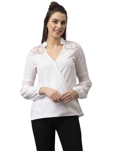 Image of Style Quotient Women White Solid Wrap Top