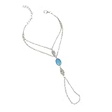 Matarial: Aleación F Fityle Boho Cadena De Plata Borla Pulsera Turquesa Esclavo Anillo Dedo Arnés De Mano