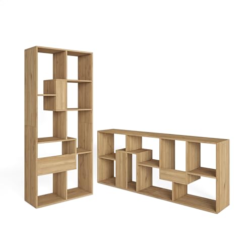 Skraut Home | Étagère Bibliothèque | Étagère de Rangement | 162x67x31cm | Salon, Bureau | Style Moderne | Chêne