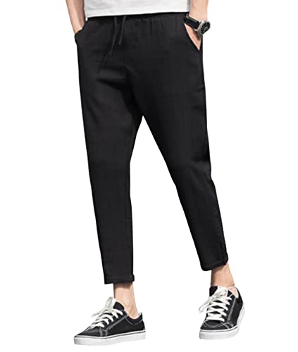 [EASTEMPO] チノパン メンズ ロングパンツ 9分丈 ズボン サルエルパンツ チェック 夏 スリム 大きいサイズ (ブラック, L)