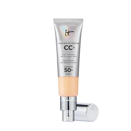IT Cosmetics Your Skin But Better CC Cream LSF 50+, 32 ml, Hochpigmentierte Mehrzweck-Creme mit LSF 50, Getönte Anti-Aging-Tagescreme, Foundation, Concealer & Pflege in einem, Farbton Light Medium