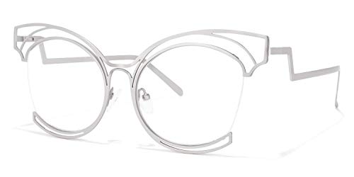 Image of Voogueme Vooglam Oversize Cat Eye Non Prescription Glasses with HD Clear Lens for Women in Black Metal Frame Maggie GM0340