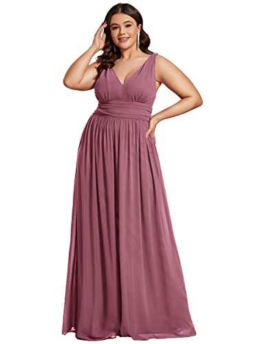 Image of Ever-Pretty V Neck Sleeveless Pleated Chiffon Maxi Plus Size Formal Dress for Women Bridesmaid Dresses 09016-DA