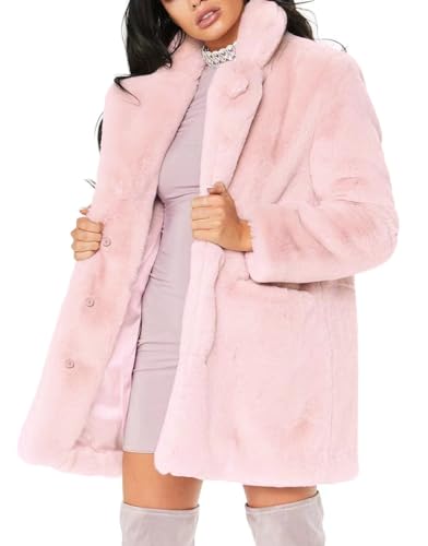 TOPONSKY Pinot Furry Jackets Collar Faux Fur Fluffy Winter Women Fuzzy Coat Pink L