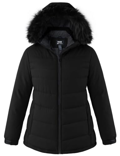 Skieer Women's Plus Size Ski Jacket Waterproof Raincoat Windproof Insulated Winter Jacket(Black,3XL)