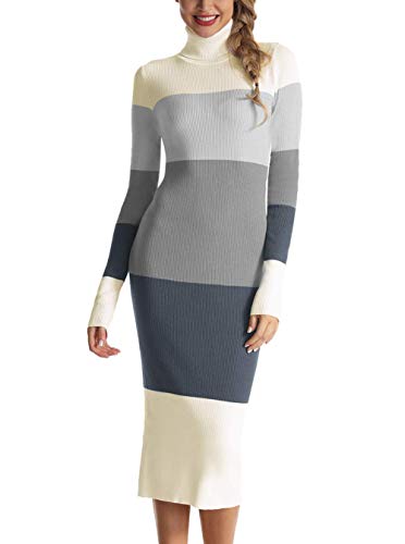 Image of Rocorose Women's Turtleneck Ribbed Elbow Long Sleeve Knit Sweater Dress