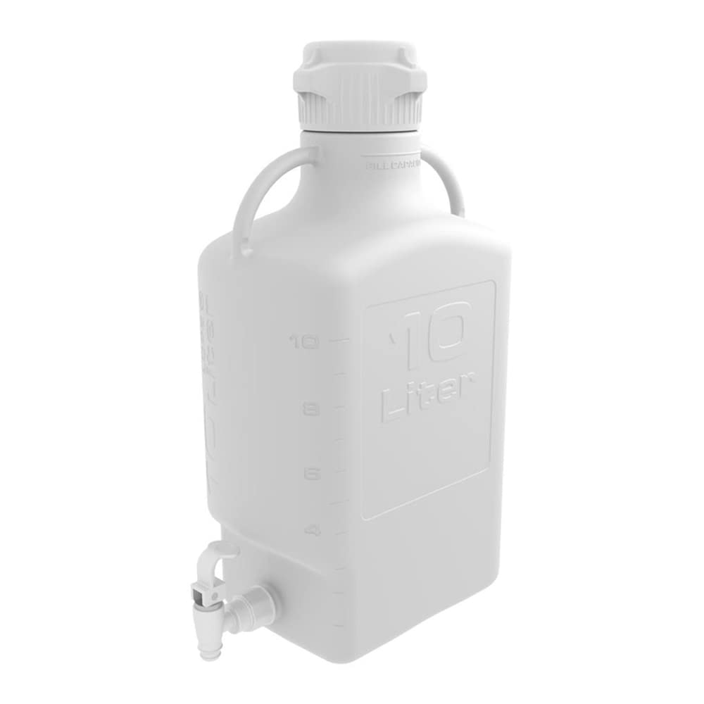 EZgrip 10L (2.5 Gal) Autoclavable Polypropylene (PP) Space Saving Carboy with Leakproof Spigot, 83mm (83B) VersaCap and 13L Max Capacity, Large Pinched Handles, 1209B06EA