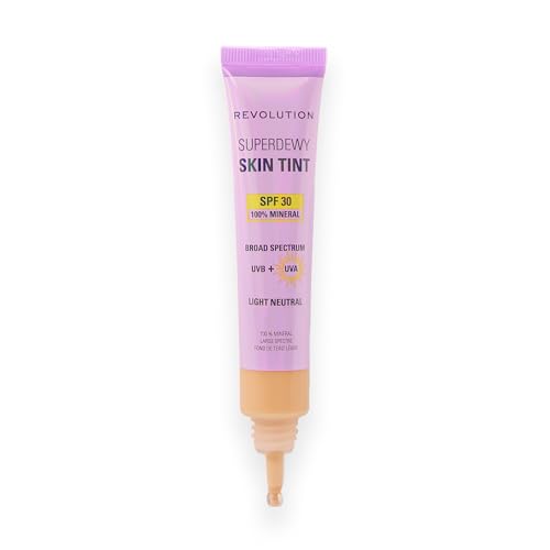 Image of Revolution Superdewy SPF 30 Skin Tint, Light Neutral | Tinted Mineral Face Foundation, Buildable Coverage for Facial Glow, 12% Zinc Oxide, Vegan & Cruelty-Free