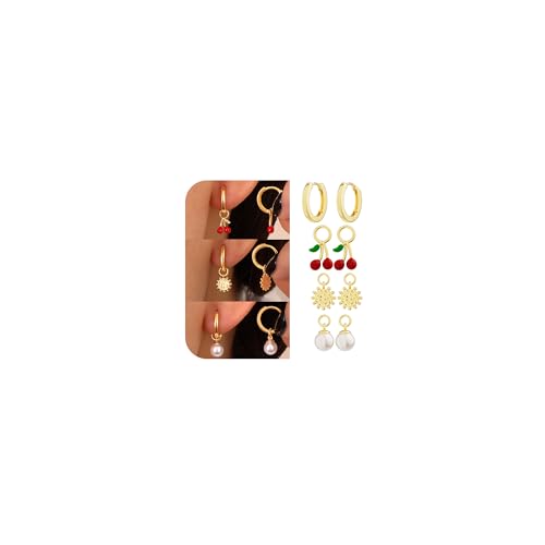 Pearl Earrings for Women - Dainty Gold Earrings Trendy 14K Gold Plated Freshwater Pearl Dangle Hoop Stud Earrings for Women Wedding Jewelry Gift for Women