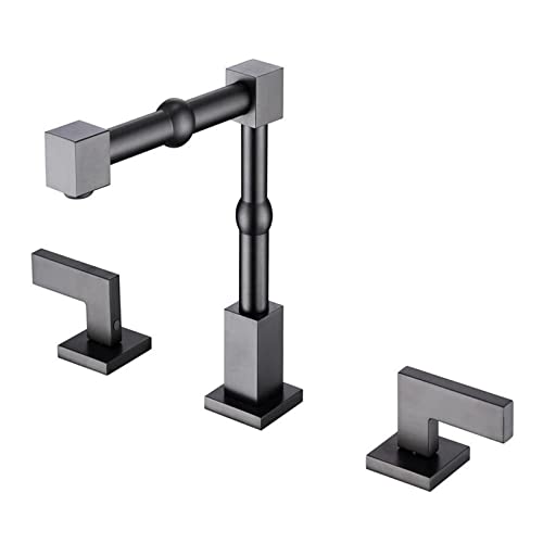Robinet de lavabo 3 trous laiton anti-éclaboussures, mitigeur noir pivotant
