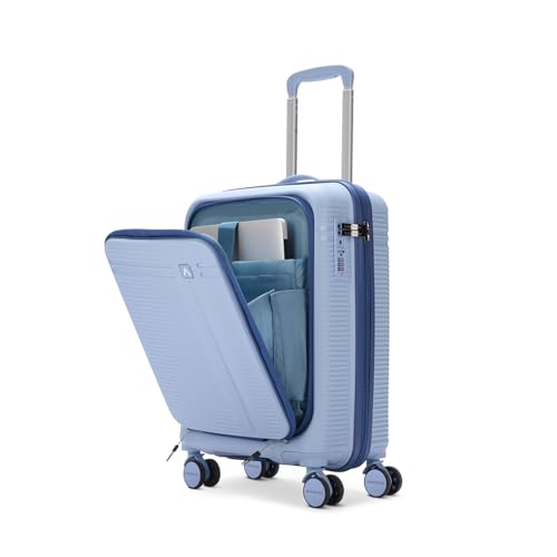 Image of Aristocrat Solana Cabin Trolley Bag 53cm | Small | Hard Luggage | 8-Wheel Suitcase with Laptop Compartment for Business Travel | TSA Lock with Anti-Theft Zipper | 3 Years International Warranty (Blue)