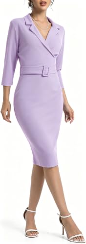 Image of SxClub Business Dresses for Women Elegant Long Sleeve Bodycon Pencil Knee Length Formal Dress for Evening Cocktail