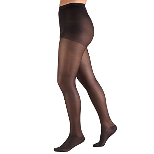 Image of Truform 15-20 mmHg Compression Pantyhose, Sheer 20 Denier Women's Shaping Tights, Black, Medium