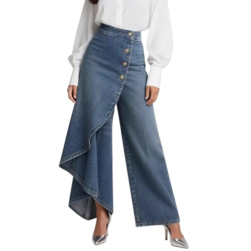 Vaqueros Mujer Rectos Tiro Alto Jeans Push Up Anchos Elasticos Vaquero con Bolsillo Pierna Recta Pantalones Tallas Grandes Color Liso Pantalón Cómodos y Casuales Algodón Holgados para el Uso Diario