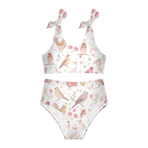 KLL Decorative Bird Pattern Girl 2 Piece Bikini Sets Scoop Neck Bathing Suit Swimming Suits Cute Shoulder Strap3