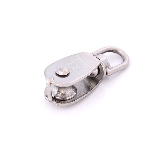 1PCS Stainless Steel M15 Wheel Swivel Pulley Block Heavy Duty Steel Single Wheel Swivel Lifting Rope Pulley for Wire Rope
