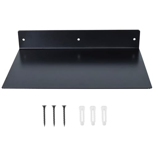 RealPlus Metal Floating Shelf Wall Mounted (12 inch x 8 inch) Heavy Duty Steel Display Shelves, Black