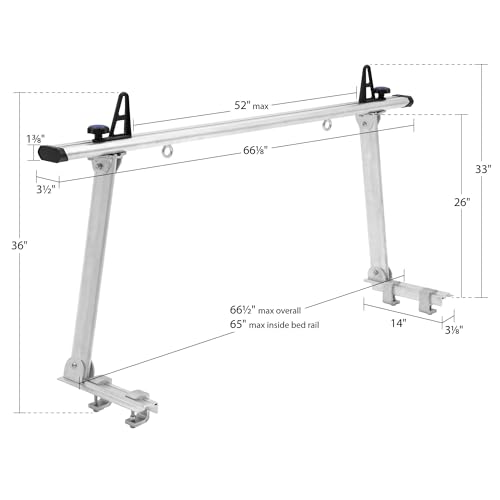 Elevate Outdoor ATR-Rack-V2 Aluminum Universal Truck Ladder Rack - 800-lb Capacity - No Drill C-Clamp Installation - Built-in Tie-Down for Lumber, Kayaks, Canoes