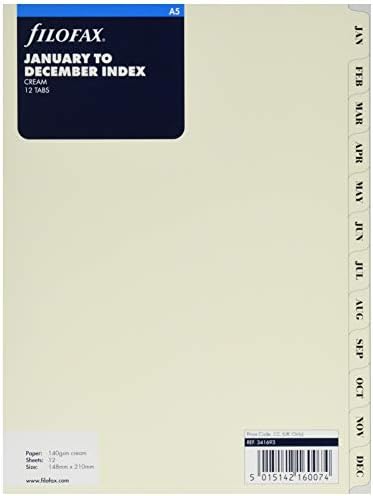 Filofax Organizer/Clipbook Refill Accessory, A5 Size, January to December Monthly Index Divider Set, 12 Tabs, Luxury Cotton Cream (B341693) image 4