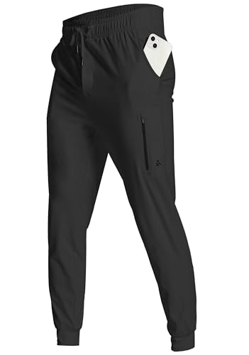 Men's Athletic Joggers with Zipper Pockets Stretch Track Pants Workout Running Gym Golf Sweatpants for Men