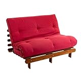 Technologie : Coton Terre de Nuit - Ensemble Matelas futon en Coton et Structure en Bois Massif Noisette 160x200 Rouge en Pin Massif - Rouge