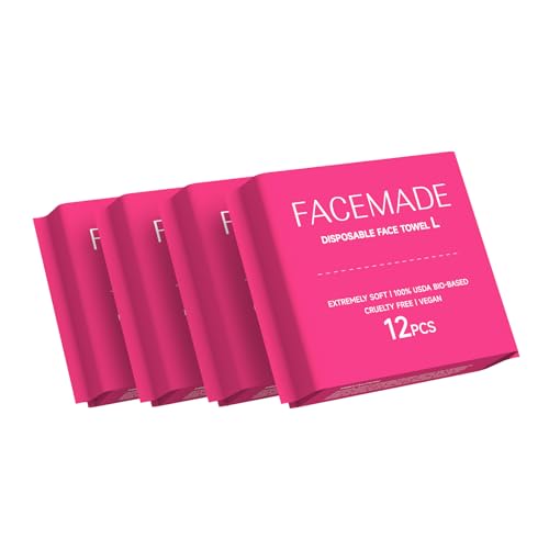 FACEMADE 48 Count (4 Packs) Disposable Travel Towels 100% USDA Biobased Face Towels Disposable for Outdoor Cleaning Clean Towels for Remove Cleanse & Dry Super Soft and Thick Dry Wipes