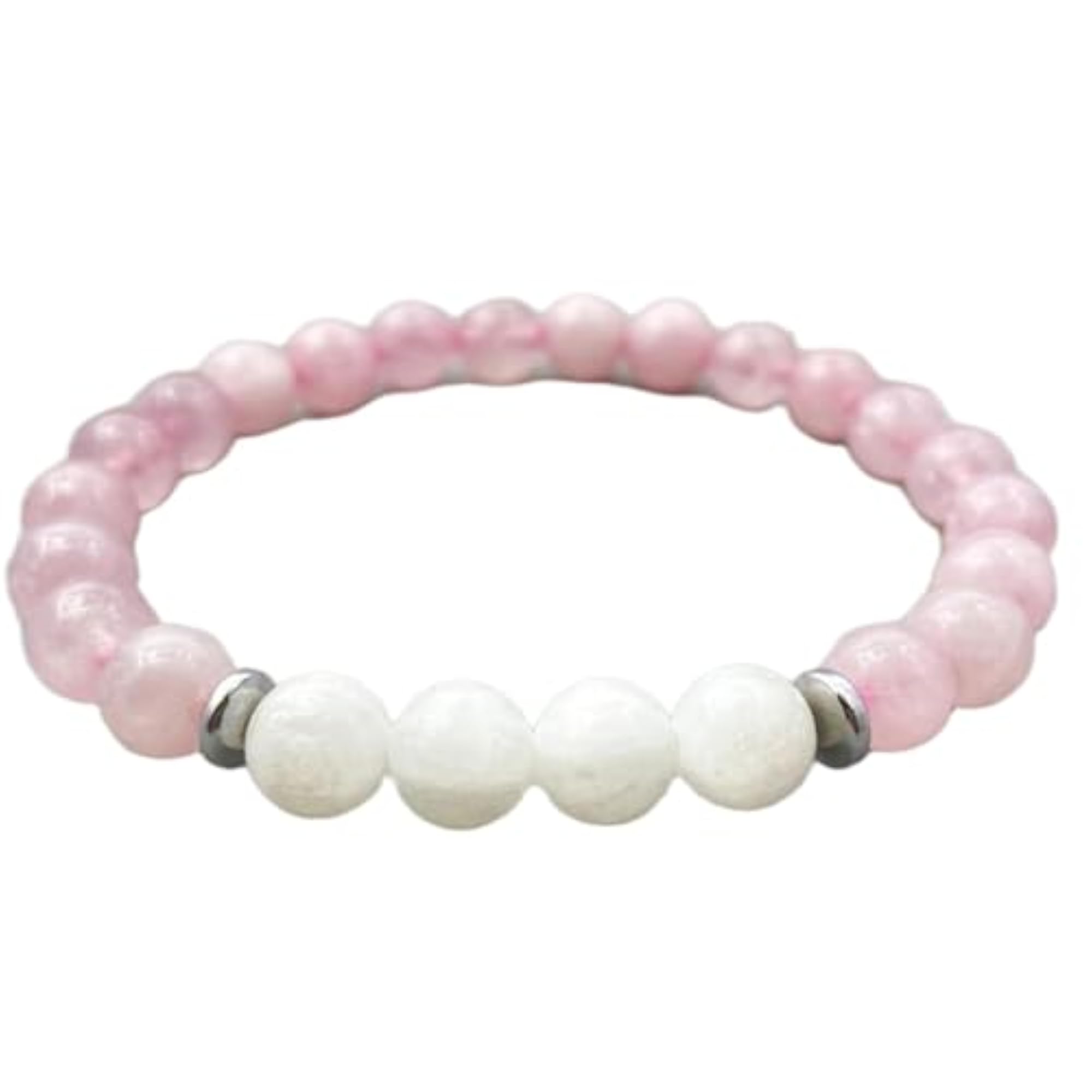 Natural Selenite & Rose Quartz 8mm Round Bead Stretchable Bracelet, Unisex