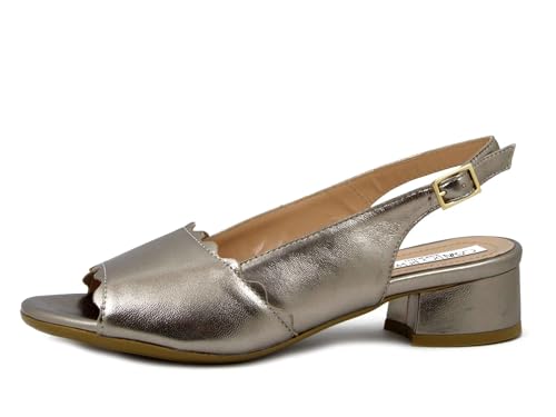 OSVALDO PERICOLI E5TR35 - Sandalias de mujer de piel dorada, tacón bajo de 3 cm, Oro Oscuro, 40 EU