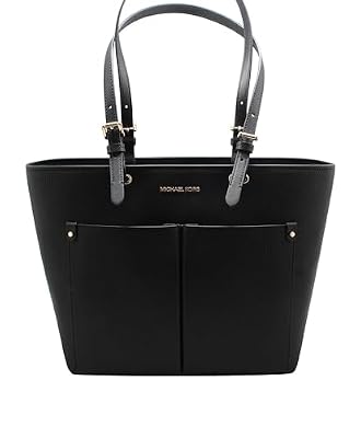 Michael Kors Jet Sest - Borsa da viaggio media con doppia tasca, Cuoio nero, 38 x 28 cm