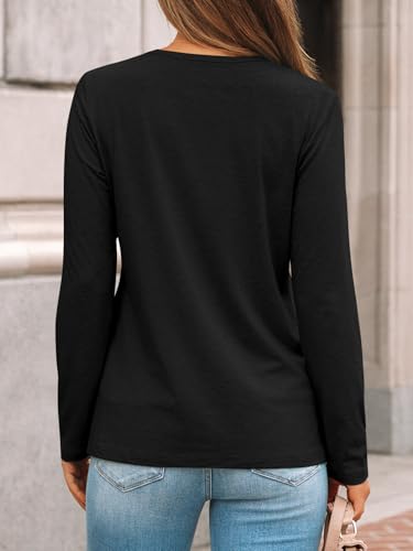 AUTOMET Womens Pleated Long Sleeve Tunic Tops - Loose Fit Crewneck Casual Shirts, Soft Lightweight Everyday Basic Clothes