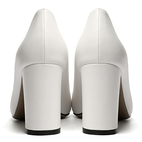 SKYSTERRY Womens Pointed Toe Solid Patent Sexy Wedding Slip On Block High Heel Pumps Shoes 3.3 Inch3