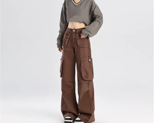 Women Side Pockets Cargo Jeans Loose Wide Leg Denim Pants Streetwear Hip Hop Casual Trousers4