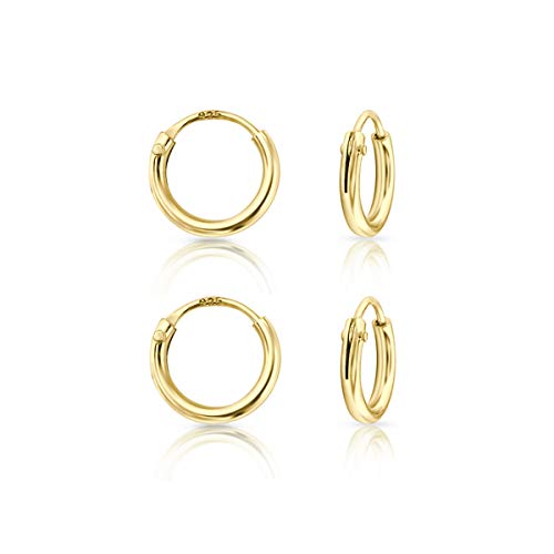 Set 2 Paare Creolen Ohrringe Damen & Herren 925 Sterling Silber, 24K...