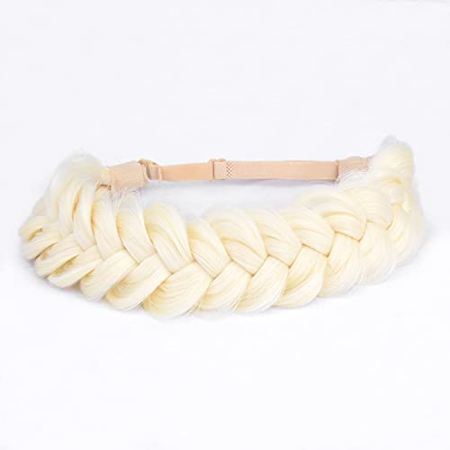 BOBIYA Platinum Messy Wide 2 Strands Synthetic Braided Headband - Classic Chunky Elastic Stretch Hair Braid Headbands for Women (Platinum)