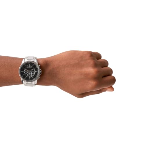 Image of Armani Exchange Silver Tone Watch for Men, Quartz Chronograph Movement and 44mm Case Size with Stainless Steel Strap