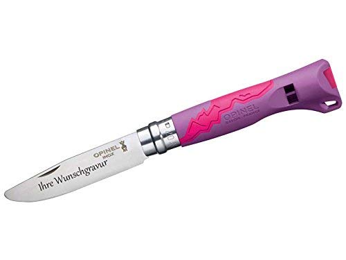 OPINEL Kindermesser, OUTDOOR JUNIOR N° 7 (violett, mit Namensgravur, N° 07) | tolles Messer für die ersten Schnitzversuche | für kleine Abenteurer | abgerundete Klinge