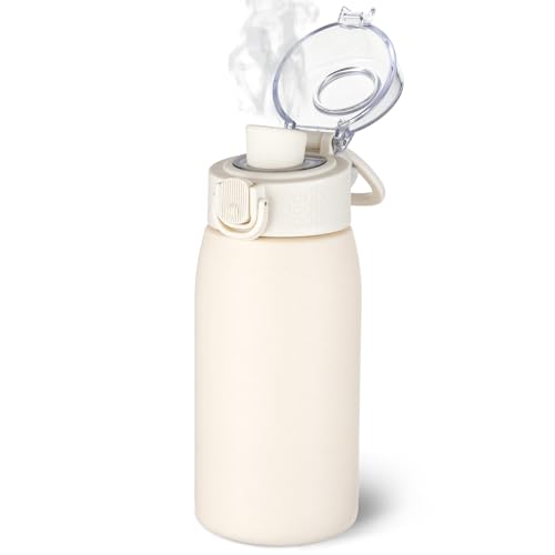 Image of Insulated Water Bottle 12 oz with Dustproof Lid, Carry Handle & Tea Infuser, BPA-Free & Leakproof, Stainless Steel Water Bottles Ideal for Fitness, Hiking, Office & Outdoor Use (Beige )