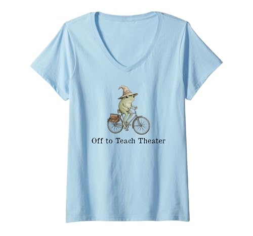 Women's Off to Teach Theater Funny Meme Frog Teacher Back to School V-Neck T-Shirt